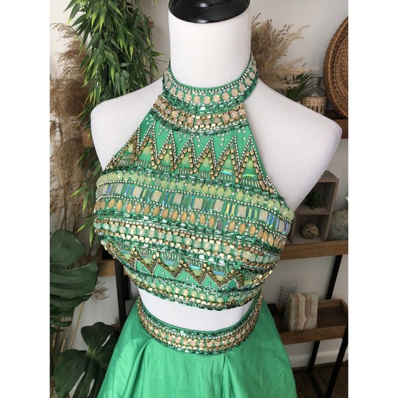 Sherri Hill size 00 50310 green two piece tulle prom pageant gown - Picture 12 of 12